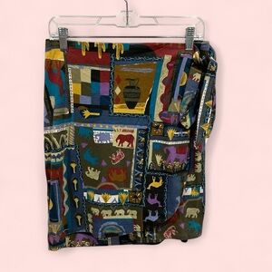 Funky 80’s NWT cotton wrap skirt camel elephant Egypt Africa retro mini king tut